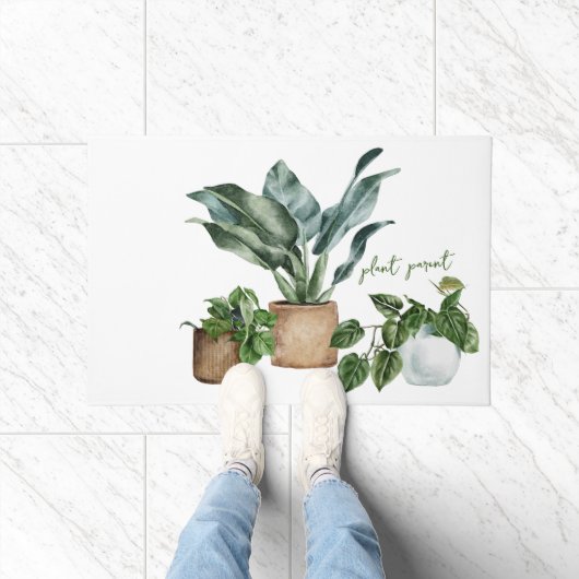 水彩鉢植え「植物の親」引用文 ドアマット (室内)