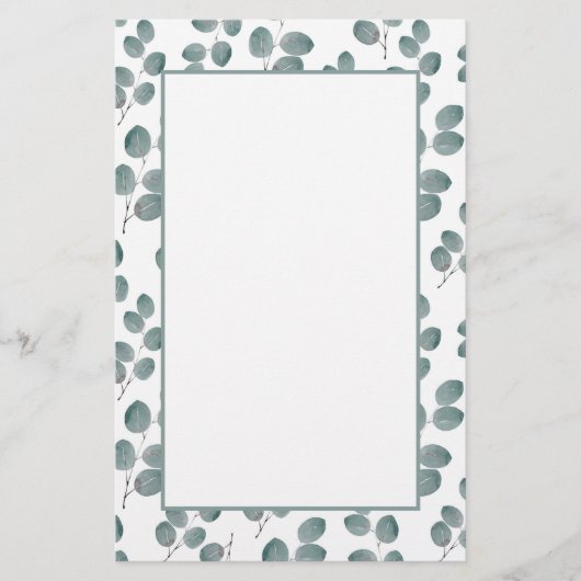 水彩銀ドルユーカリ葉パターン 便箋 (正面)