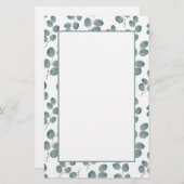 水彩銀ドルユーカリ葉パターン 便箋 (正面/裏面)