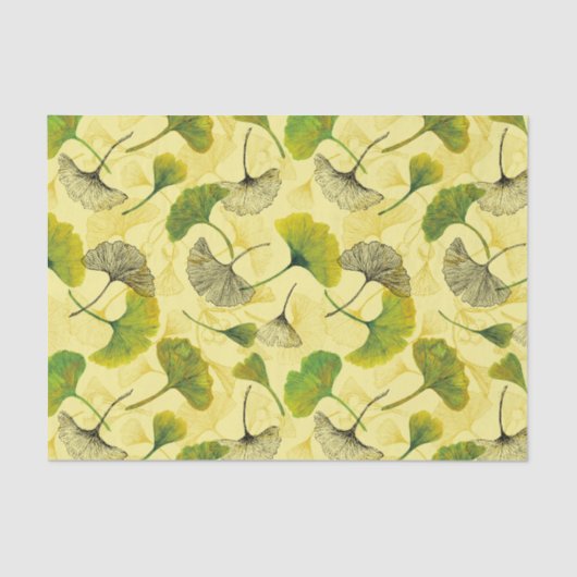 水彩銀杏ビロバ植物性パタ葉ーン模様 薄葉紙 (正面)