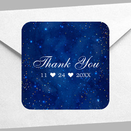 水彩銀河コスモス星空ありがとう スクエアシール