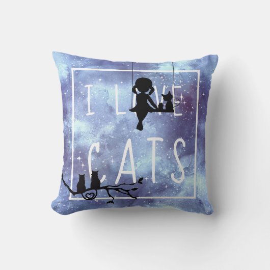 水彩銀河系ガール猫好き クッション (正面)