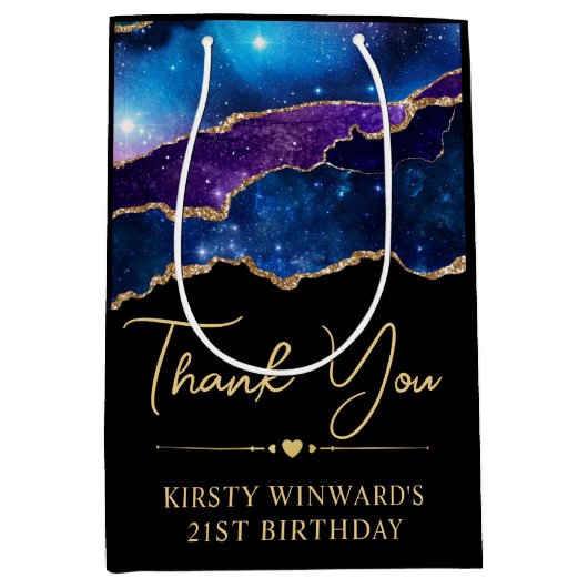 水彩銀河系グリッターアゲート誕生日 ミディアムペーパーバッグ (正面)