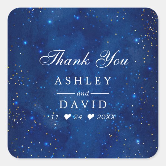 水彩銀河系コズミックスター結婚ズサンキュー スクエアシール (正面)