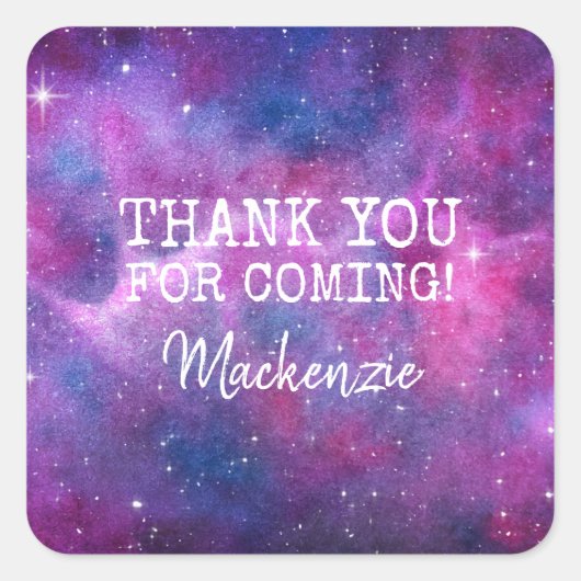 水彩銀河系ピンクとブルー スクエアシール (正面)