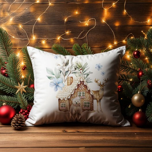 水彩銀色ブレッドハウス、ポーラベア&トナカイ クッション