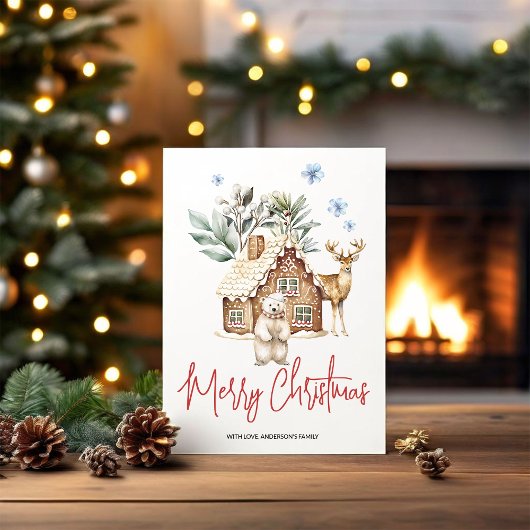 水彩銀色ブレッドハウス、ポーラベア&トナカイ シーズンカード