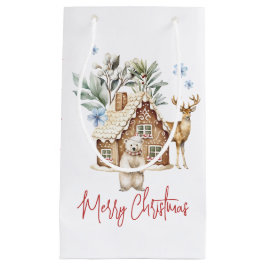 水彩銀色ブレッドハウス、ポーラベア&トナカイ スモールペーパーバッグ