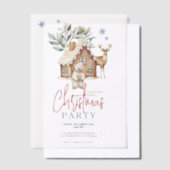 水彩銀色ブレッドハウス、ポーラベア&トナカイ ベラム紙招待状 (オフセット)