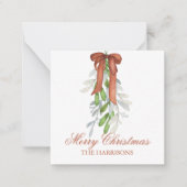 水彩銅リボンガーランドスワッグクリスマス ノートカード (正面)