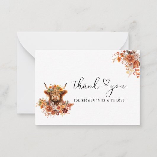 水彩錆ハイランド牛ベビーシャワー感謝していよ ノートカード (正面)