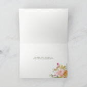 水彩開花ピンク |金ゴールドフローラありがとう サンキューカード (内部)