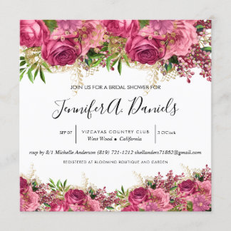 水彩開花ブライダルシャワー招待 招待状