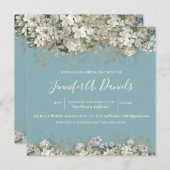 水彩開花ブルーブライダルシャワー招待 招待状 (正面/裏面)