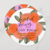 水彩開花ブーケピンクはっきりしたブライダルシャワー 招待状 (正面/裏面)