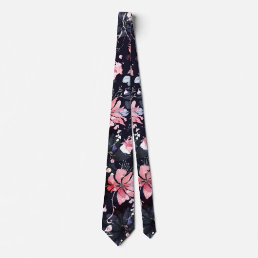 水彩開花大判フローラルパターン ネクタイ (正面)