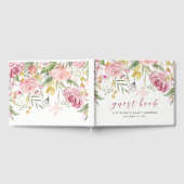 水彩開花 | ピンクと金ゴールドのフローラパーティー ゲストブック (全面)