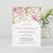 水彩開花|ピンクと金ゴールドフローラ結婚ズ 招待状 (スタンド正面)