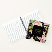 水彩開花 |ピンクと金ゴールドフローラ(黒) ノートブック (内部)