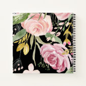 水彩開花 |ピンクと金ゴールドフローラ(黒) ノートブック (裏面)