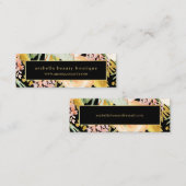 水彩開花|金ゴールドと桃のフローラが黒 スキニー名刺 (正面/裏面)