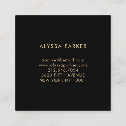 水彩開花|金ゴールドと桃のフローラが黒 スクエア名刺 (裏面)