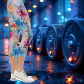 水彩開花:鮮やかフローラ抽象芸術パターン カプリレギンス