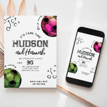 水彩関節サッカー誕生日招待状