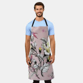 水彩離れ花桃色 エプロン (着用した状態)