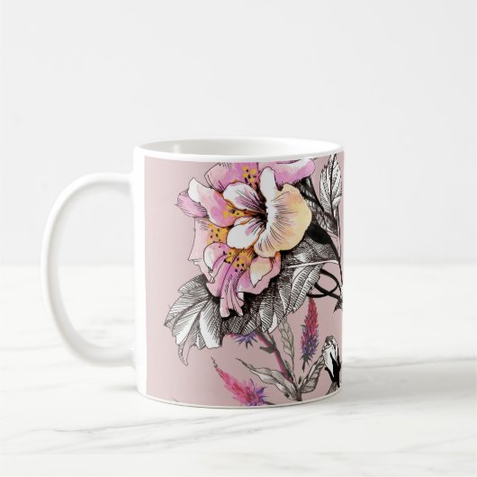 水彩離れ花桃色 コーヒーマグカップ (左)
