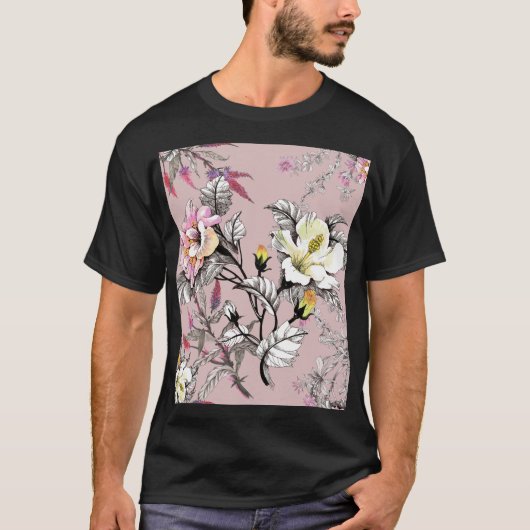 水彩離れ花桃色 Tシャツ (正面)