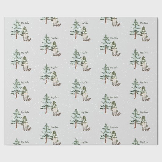 水彩雪かわいいモダングリーン格言クリスマス ラッピングペーパー (フラット)