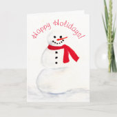 水彩雪だるまかわいいハッピーホリデーズフォト シーズンカード (正面)