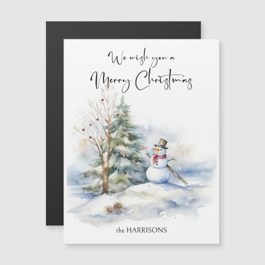 水彩雪だるまとメリークリスマスグリーティング (正面/裏面)