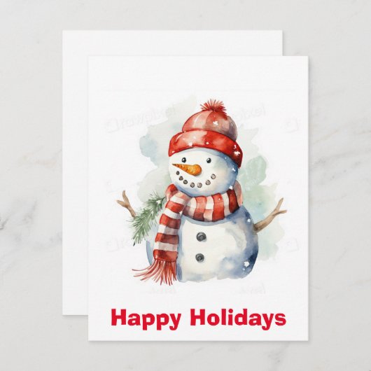 水彩雪だるまのクリスマスクリップアート , クリスマス (正面/裏面)