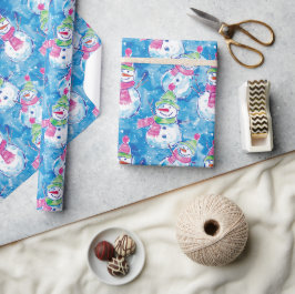 水彩雪だるまイラストレーションクリスマス ラッピングペーパー