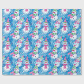 水彩雪だるまイラストレーションクリスマス ラッピングペーパー (フラット)