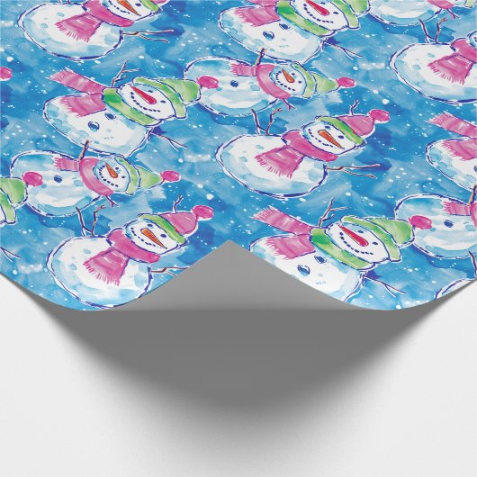 水彩雪だるまイラストレーションクリスマス ラッピングペーパー (角)