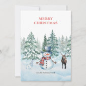 水彩雪だるまウサギとトナカイのクリスマス シーズンカード (正面)