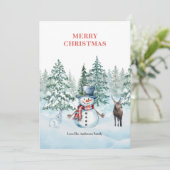 水彩雪だるまウサギとトナカイのクリスマス シーズンカード (スタンド正面)