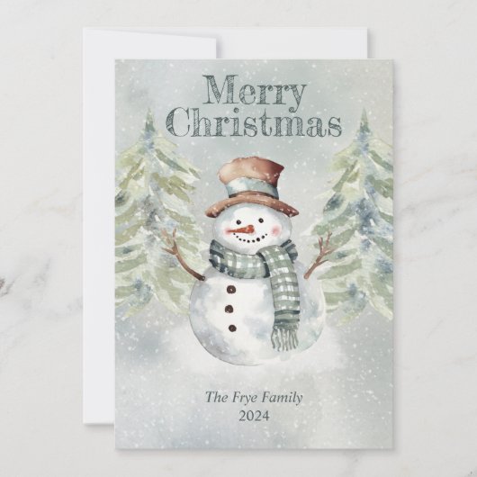 水彩雪だるまクリスマスカード - 個人名入れ シーズンカード (正面)