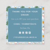 水彩雪だるまクリスマスツリーブルーサンキュー スクエア名刺 (裏面)