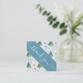 水彩雪だるまクリスマスツリーブルーサンキュー スクエア名刺 (スタンド正面)