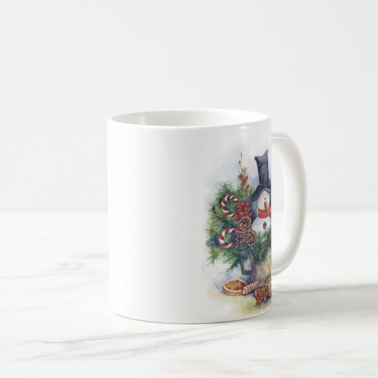 水彩雪だるまクリスマスツリー新年の冬 コーヒーマグカップ (正面右)