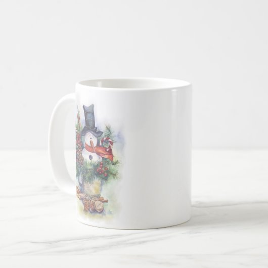 水彩雪だるまクリスマスツリー新年の冬 コーヒーマグカップ (正面左)