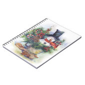 水彩雪だるまクリスマスツリー新年の冬 ノートブック (左側)