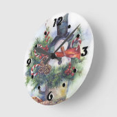 水彩雪だるまクリスマスツリー新年の冬 ラウンド壁時計 (傾斜)