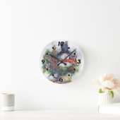 水彩雪だるまクリスマスツリー新年の冬 ラウンド壁時計 (ホーム)