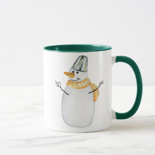 水彩雪だるまグリーンクリスマスコーヒーマグ マグカップ