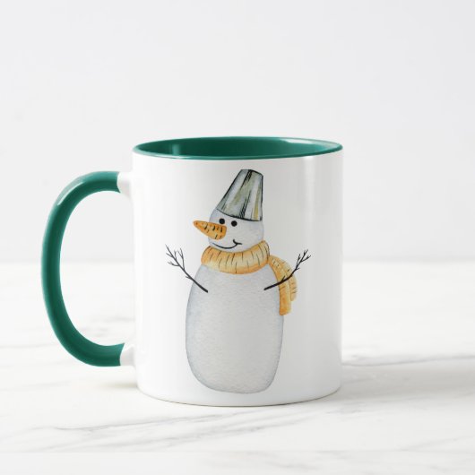 水彩雪だるまグリーンクリスマスコーヒーマグ マグカップ (左)